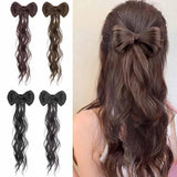 Bow Tie Half Tied Ponytail Wig For Women With Curled Hair Grabbing Clip