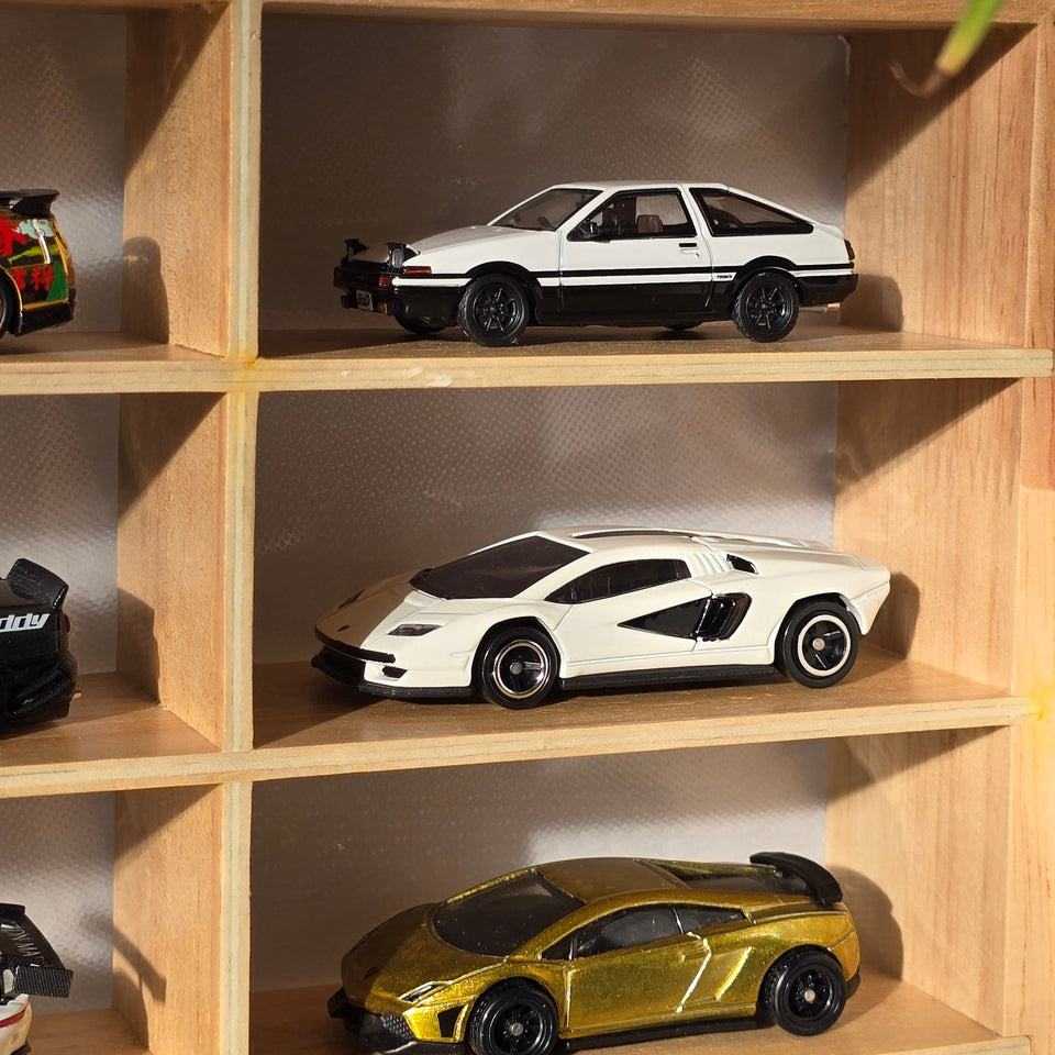 Wooden Light Up Hot Wheels Organizer with 12 Mini Hotwheels Cars
