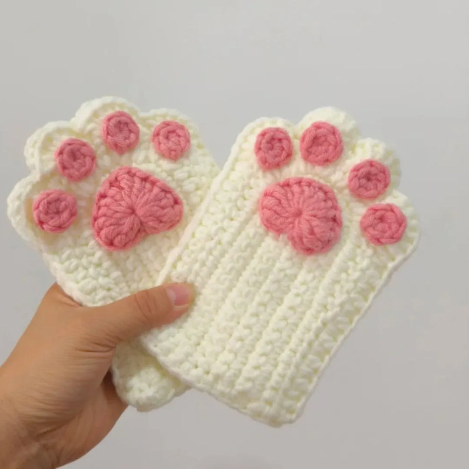 Cat paw fingerless gloves crochet pattern