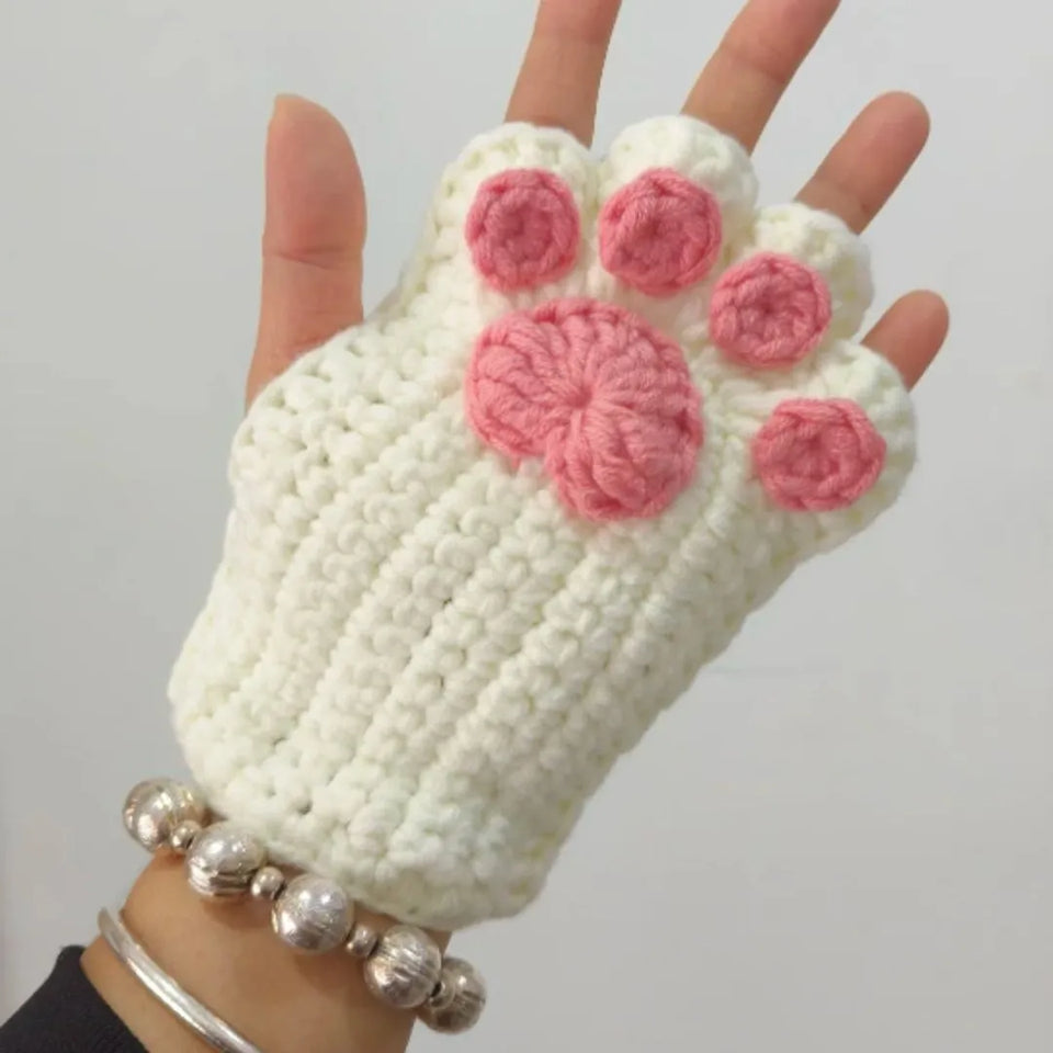 Cat paw fingerless gloves crochet pattern