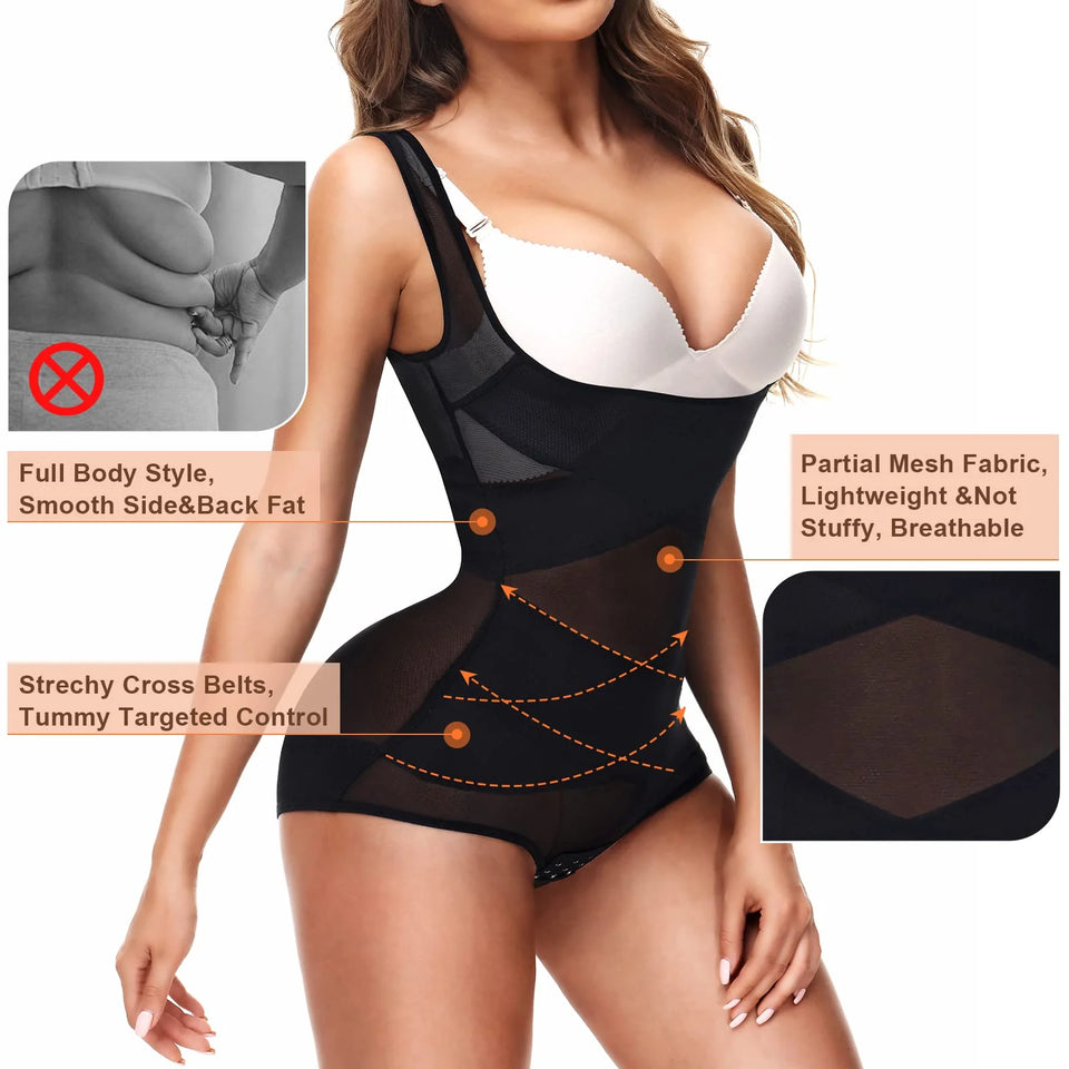 Tummy Control Bodysuit Body Shaper for Women-Black