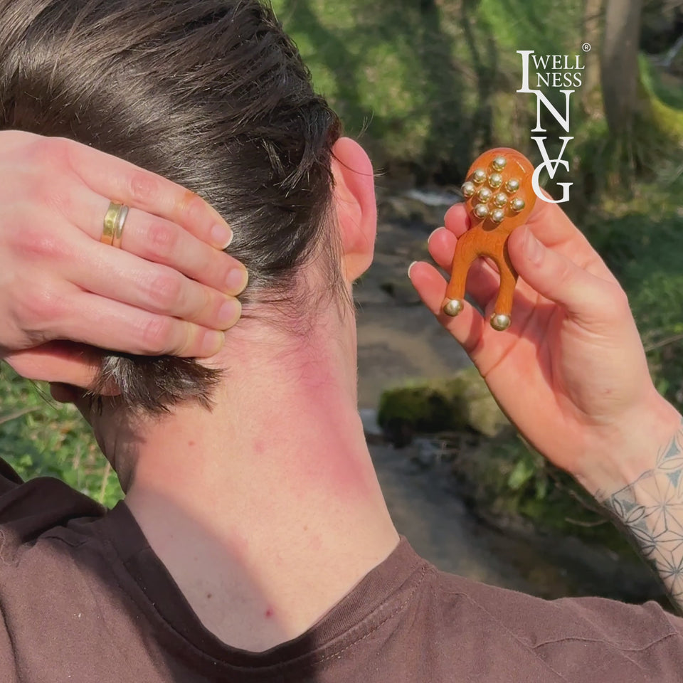 Wooden Facial Massage Tool with Brass Beads