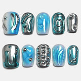 Reusable 3D Blue Acrylic Nails 10 pcs set