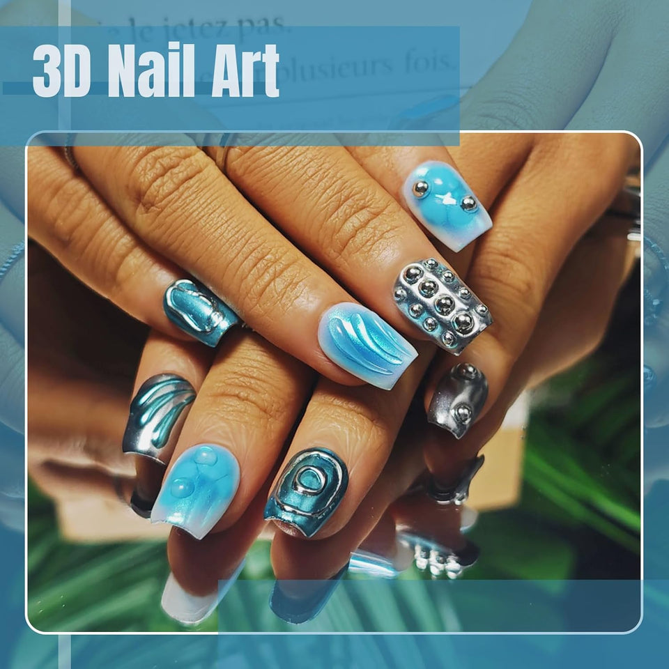 Reusable 3D Blue Acrylic Nails 10 pcs set