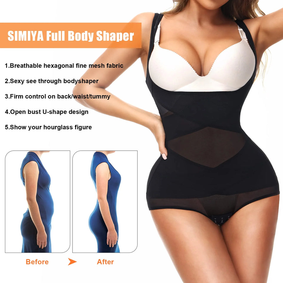 Tummy Control Bodysuit Body Shaper for Women-Black