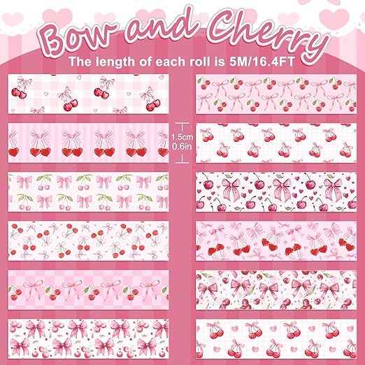 Pink Cherry Bowknot Washi Tape