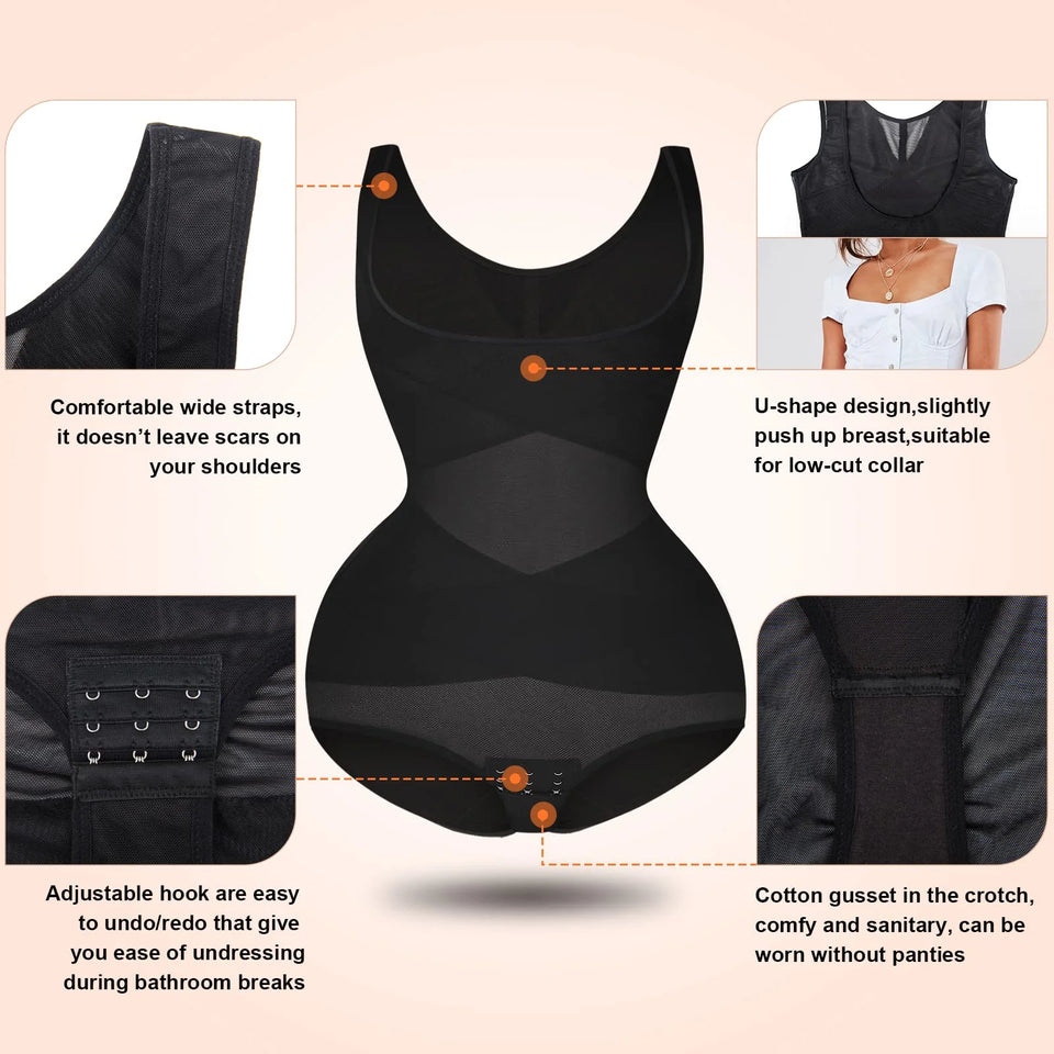 Tummy Control Bodysuit Body Shaper for Women-Black