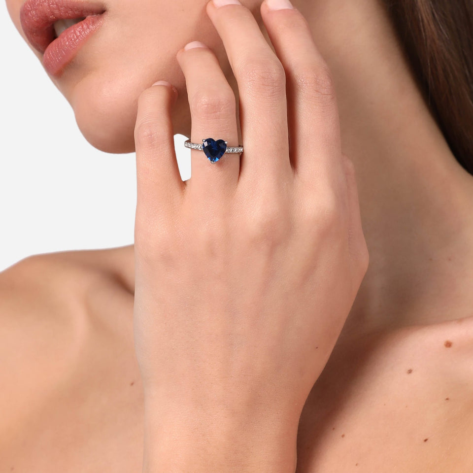 Silver Timeless Heart Shaped Blue Ring