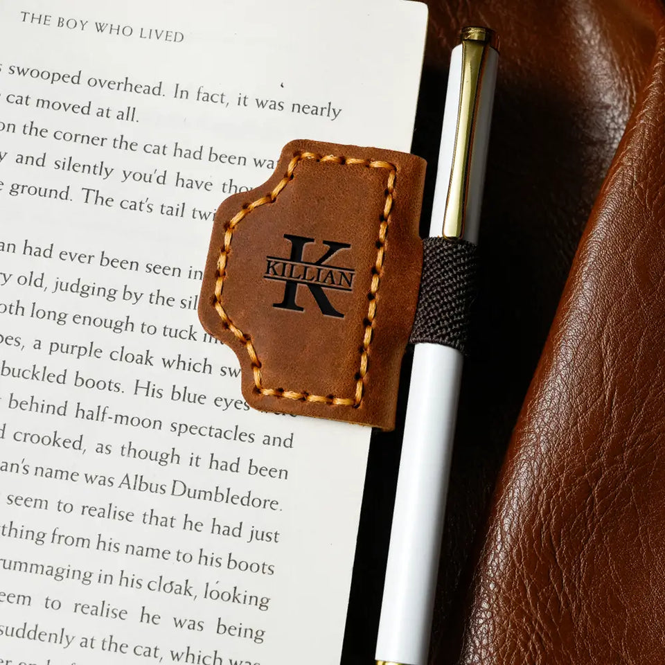Leather Magnetic Bookmark with Pen Holder