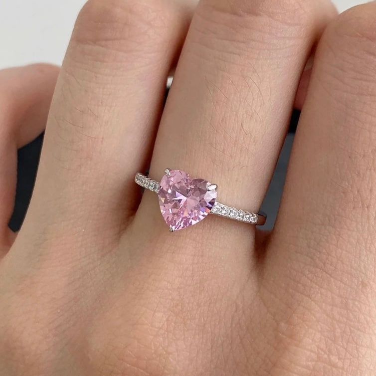 Heart-Shaped Pink Zircon Ring