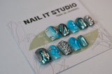 Reusable 3D Blue Acrylic Nails 10 pcs set
