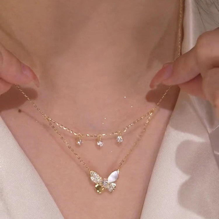 Women Butterfly Double Layer Necklace