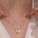 Women Butterfly Double Layer Necklace