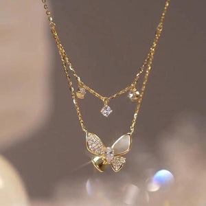 Women Butterfly Double Layer Necklace