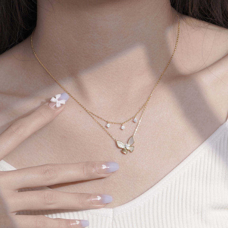 Women Butterfly Double Layer Necklace