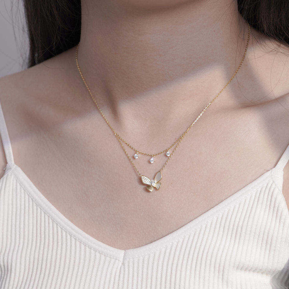 Women Butterfly Double Layer Necklace