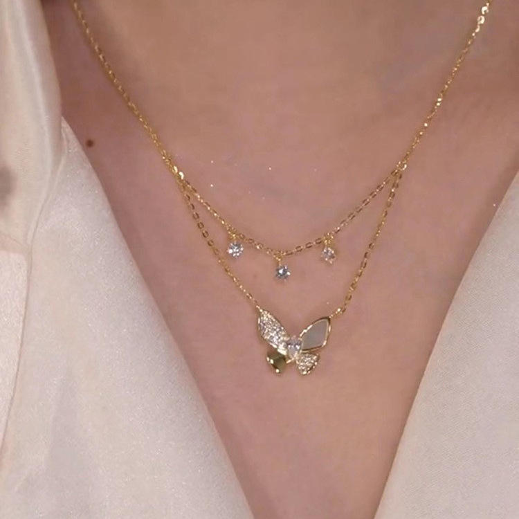 Women Butterfly Double Layer Necklace