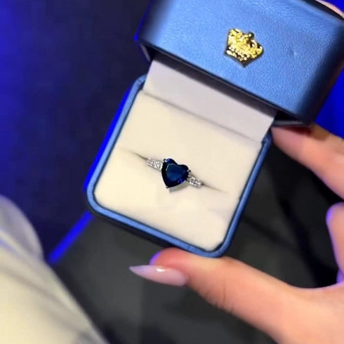 Silver Timeless Heart Shaped Blue Ring
