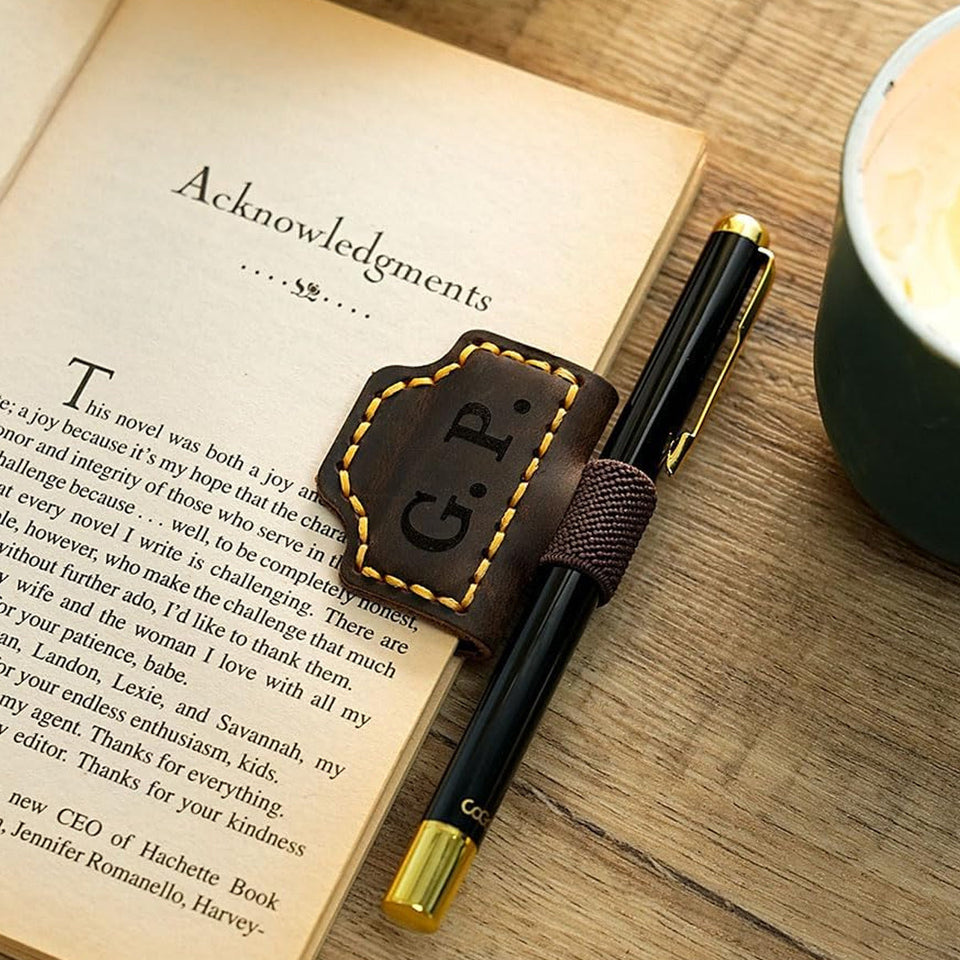 Leather Magnetic Bookmark with Pen Holder