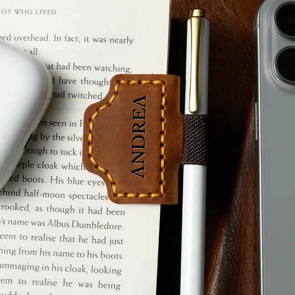 Leather Magnetic Bookmark with Pen Holder