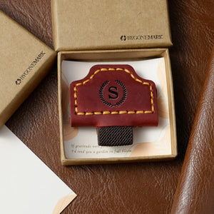 Leather Magnetic Bookmark with Pen Holder