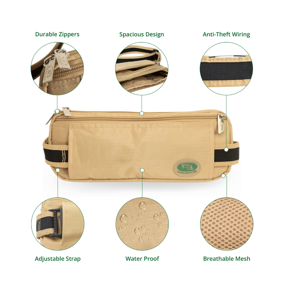 Anti-Theft Waist Bag And Ihram Belt | Beige