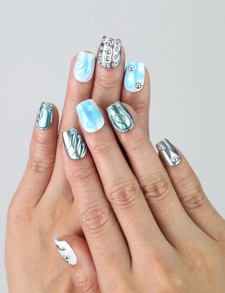 Reusable 3D Blue Acrylic Nails 10 pcs set