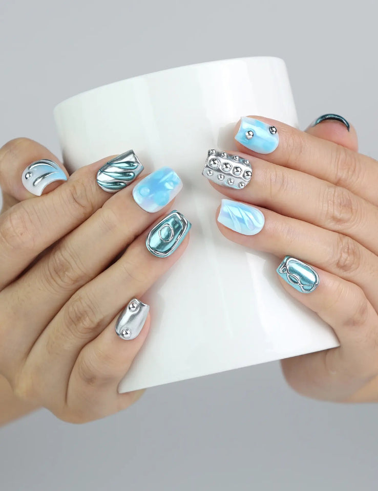 Reusable 3D Blue Acrylic Nails 10 pcs set