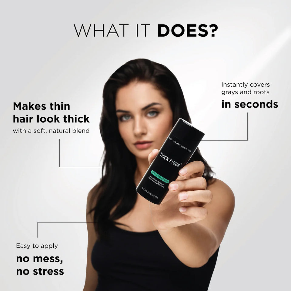 THICK FIBER Hair Fibers for Thinning Hair (Black) 25g Bottle, Hair Loss concealer for Men & Women