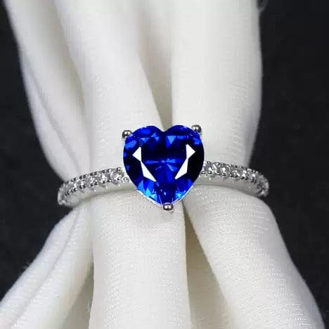 Silver Timeless Heart Shaped Blue Ring