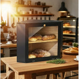 Double Layers Bamboo Corner Bread Box for Kitchen Counter