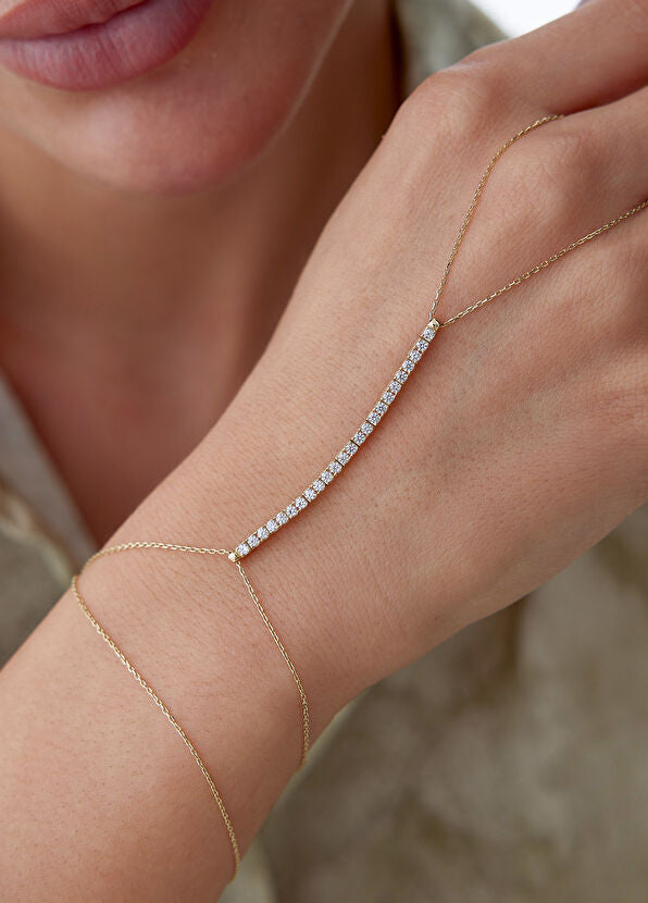 Gold Shiny Tennis Hand Chain Bracelet