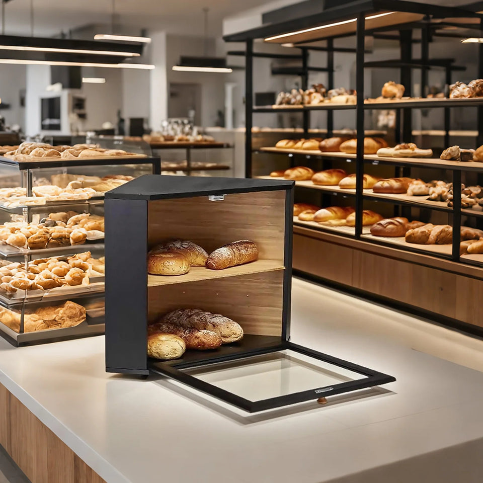 Double Layers Bamboo Corner Bread Box for Kitchen Counter