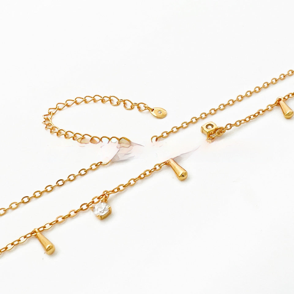 silver rose tuton & Water Drop necklace