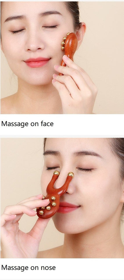 Wooden Facial Massage Tool with Brass Beads