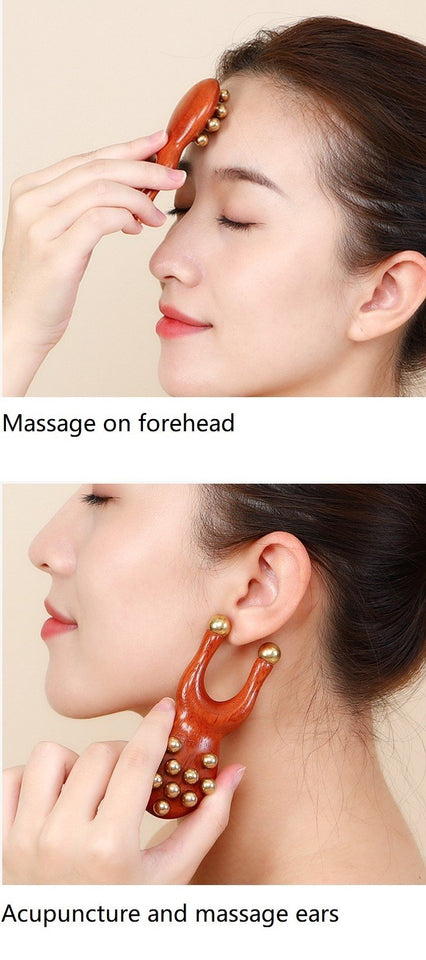 Wooden Facial Massage Tool with Brass Beads