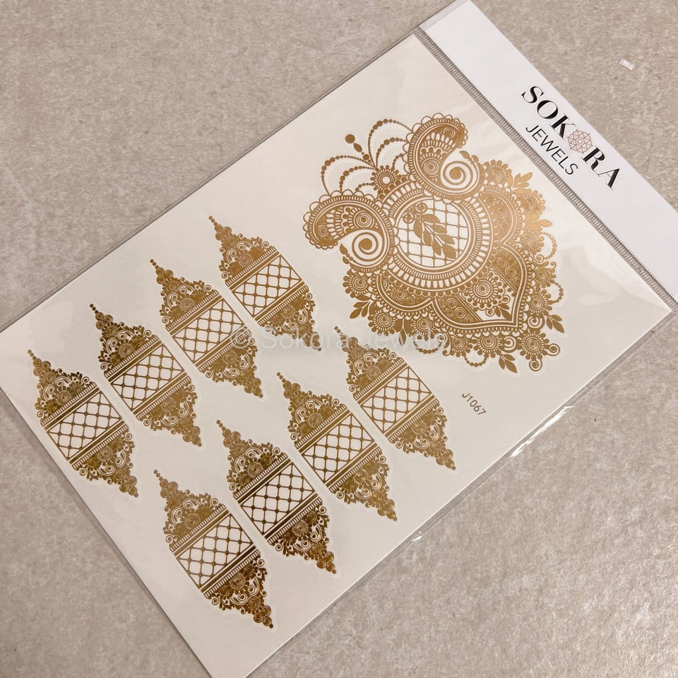 Golden Mehndi Stencils Pack of 2 With Different Designs (With Free Pack Of Cone Mehndi)