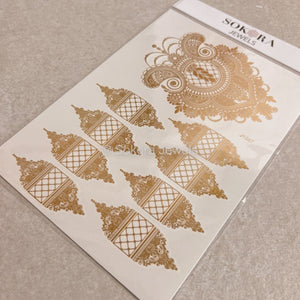 Golden Mehndi Stencils Pack of 2 With Different Designs (With Free Pack Of Cone Mehndi)