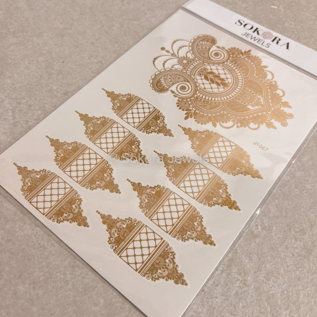 Golden Mehndi Stencils Pack of 2 With Different Designs (With Free Pack Of Cone Mehndi)