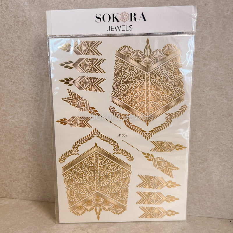 Golden Mehndi Stencils Pack of 2 With Different Designs (With Free Pack Of Cone Mehndi)