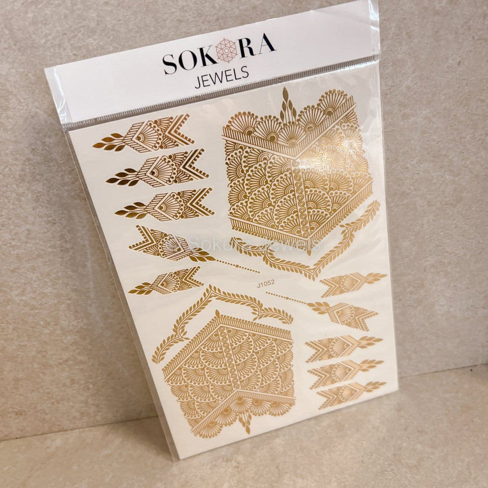 Golden Mehndi Stencils Pack of 2 With Different Designs (With Free Pack Of Cone Mehndi)