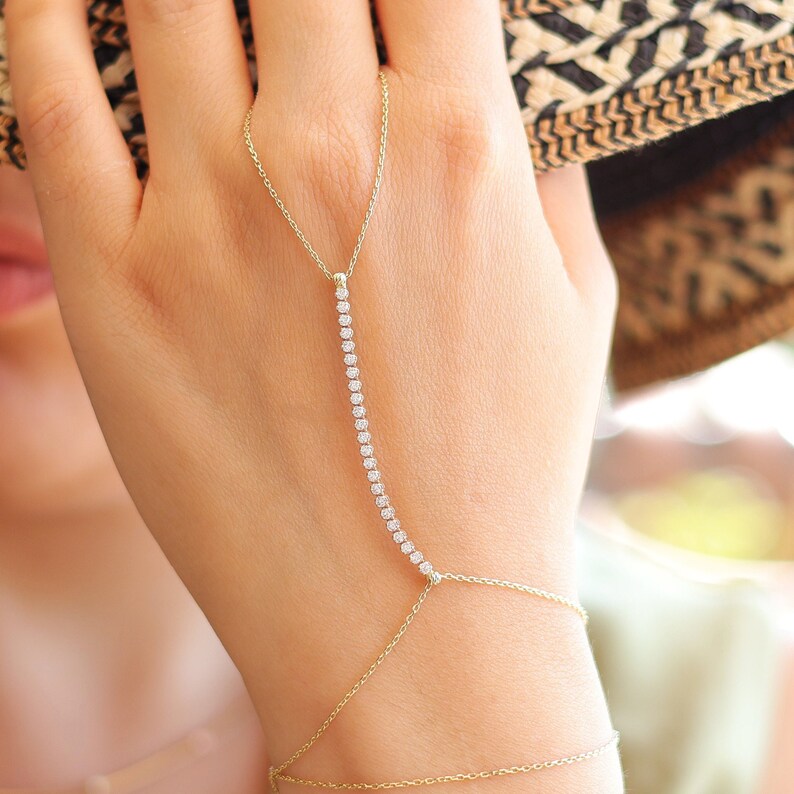 Gold Shiny Tennis Hand Chain Bracelet