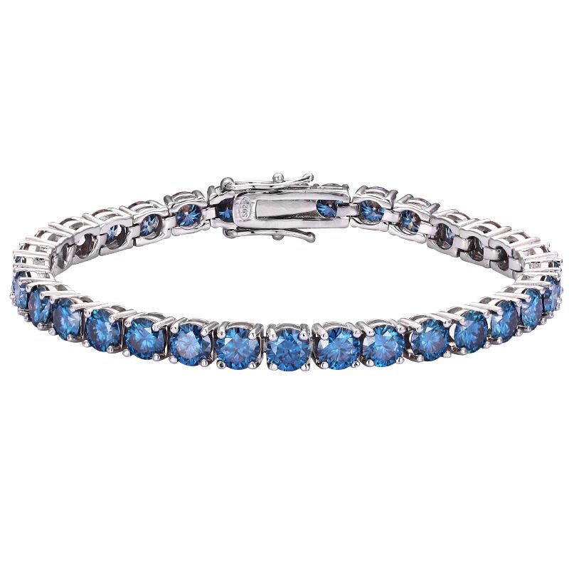 Vintage Sterling Silver & Rich Blue Topaz Tennis Bracelet