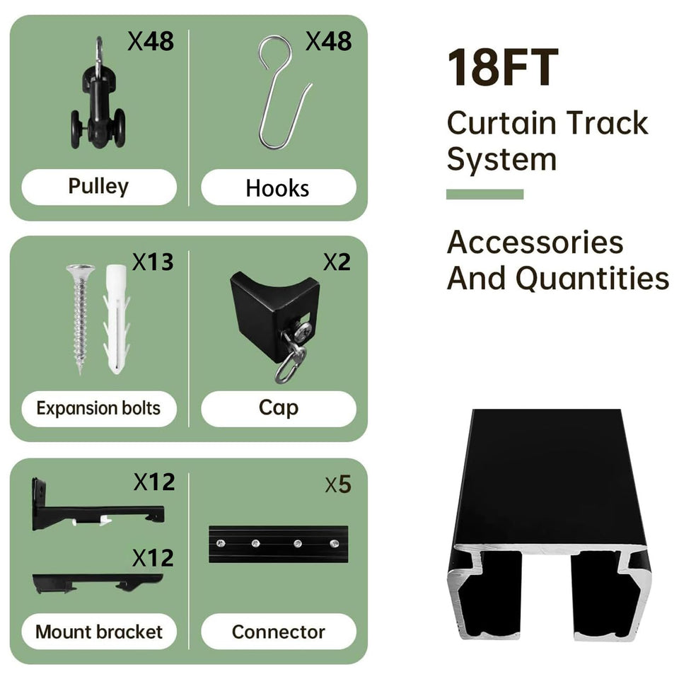 Ceiling or Wall Curtain Track- 20 Feet(Black）
