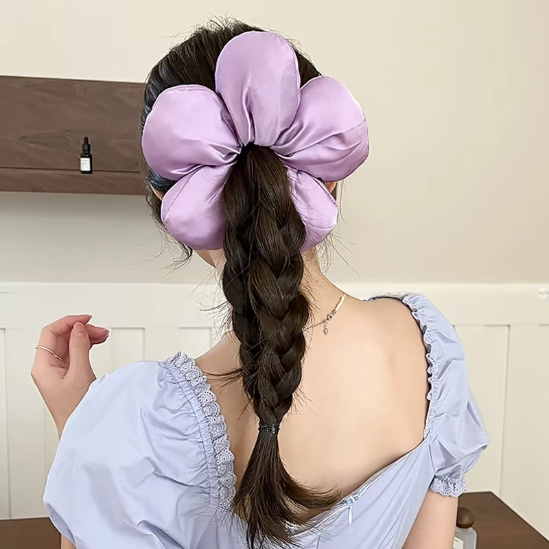 Korean Floral Design Elastic Satin Hairbands for Women
