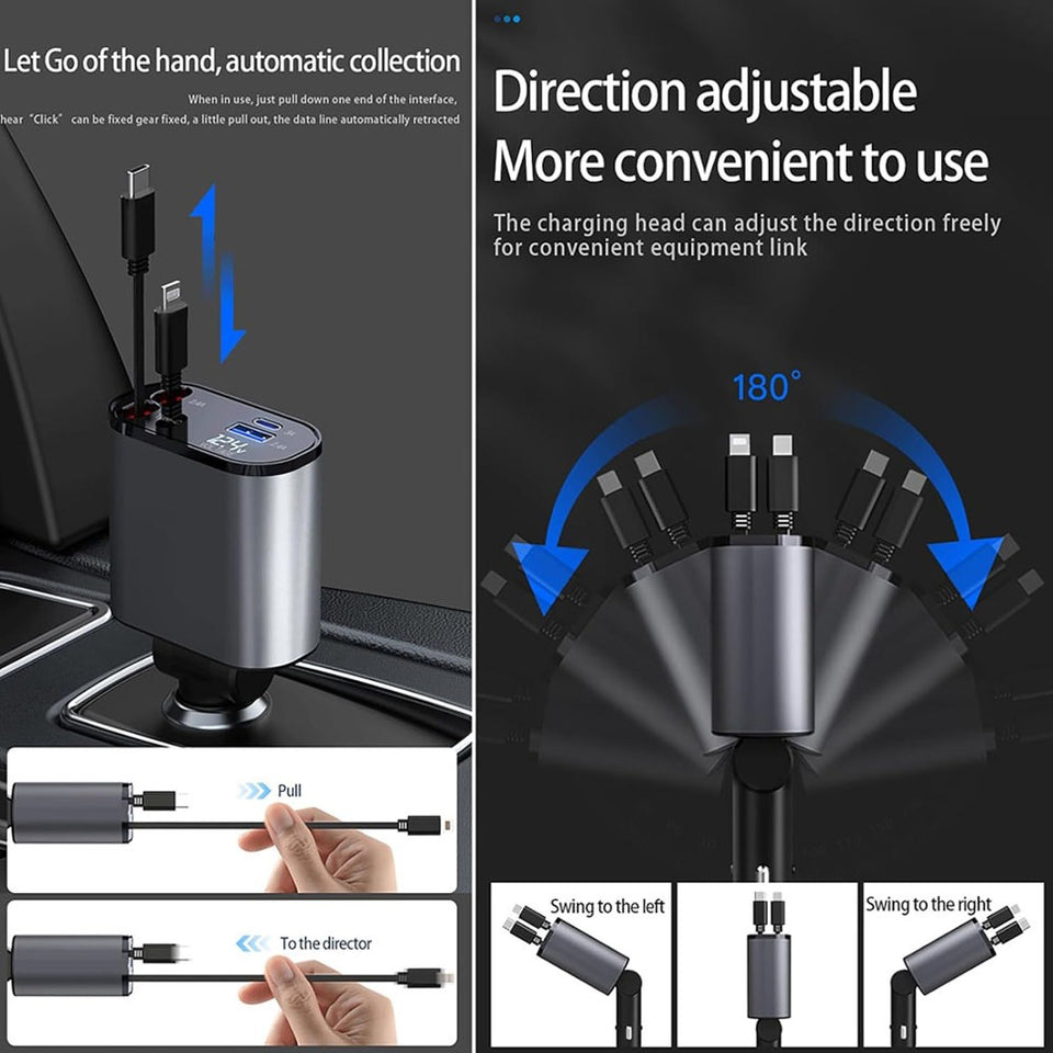 4 IN 1 Retractable Car Phone Charger