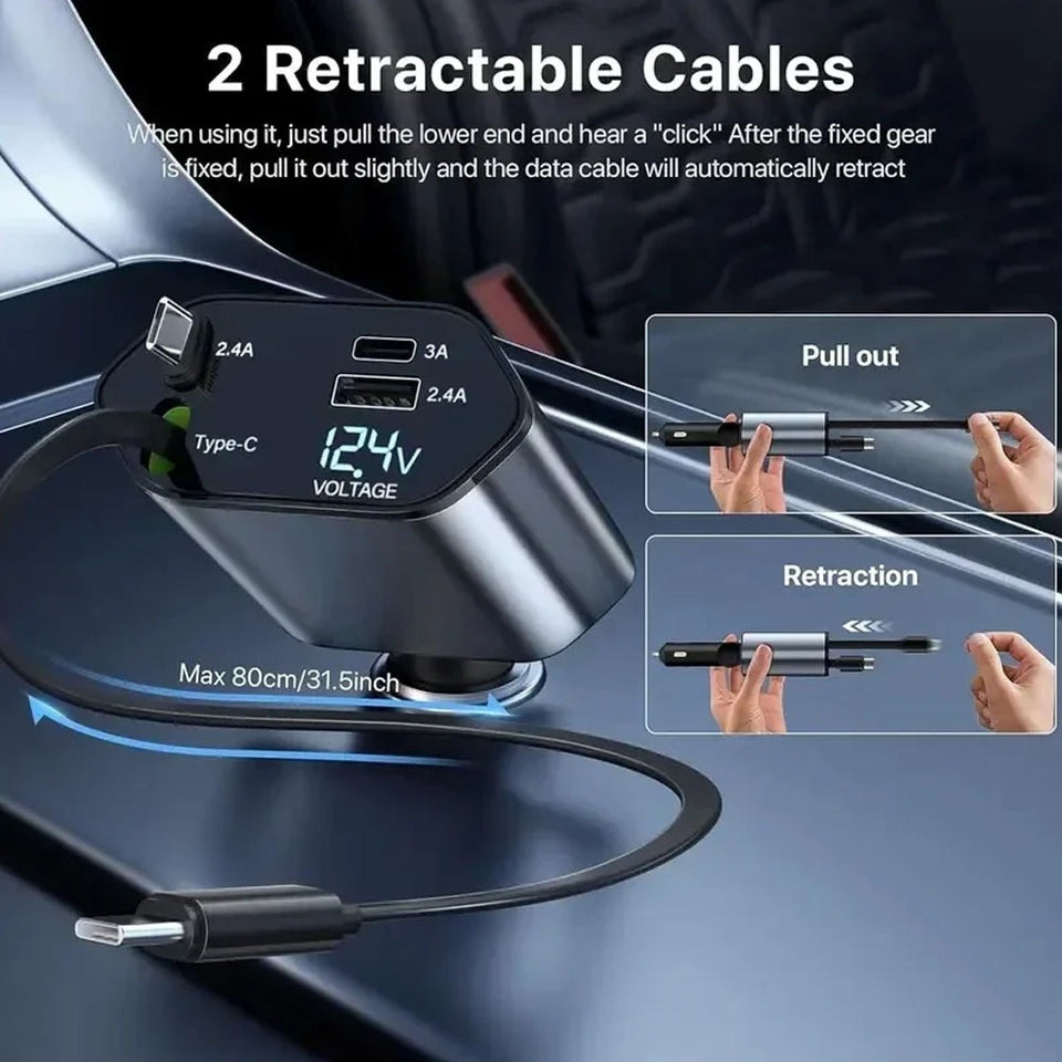 4 IN 1 Retractable Car Phone Charger