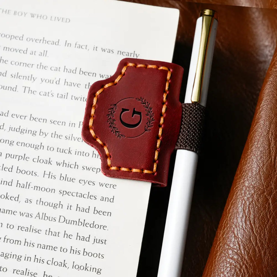 Leather Magnetic Bookmark with Pen Holder