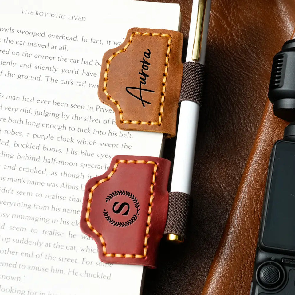 Leather Magnetic Bookmark with Pen Holder