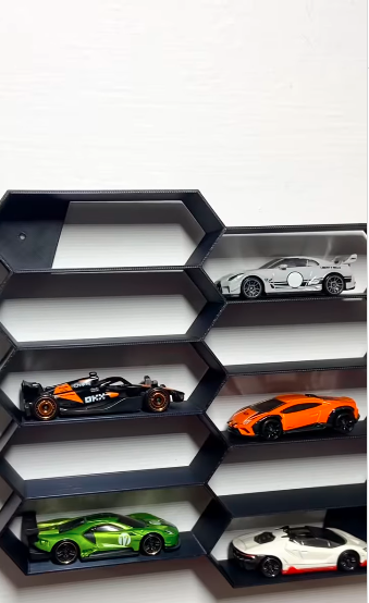Honeycomb Hot Wheels Storage with 10 mini cars